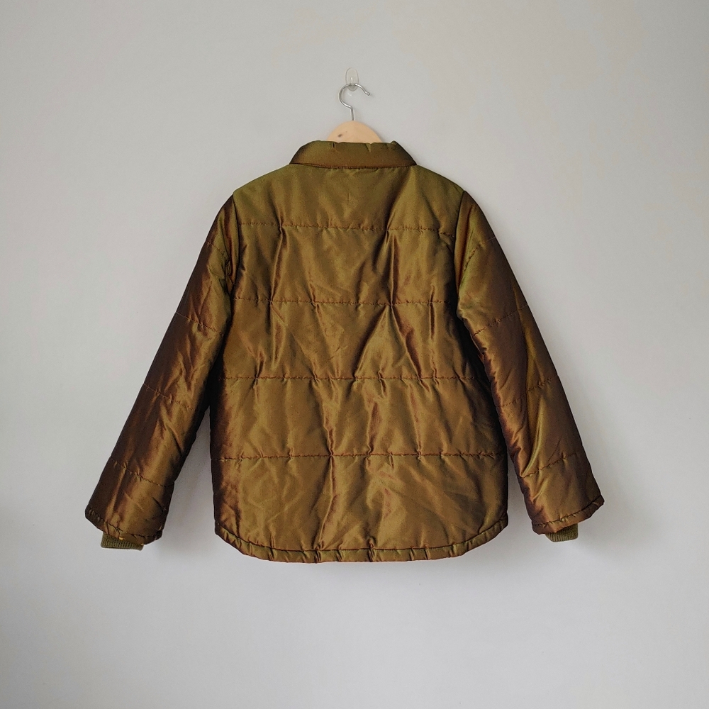CHANEL Vintage Iridescent Silk Puffer Jacket Metallic Green FR 36 - Picture 2 of 16
